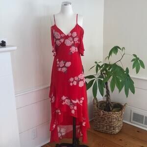 Lulus Red Floral High Low Party Dress- Medium